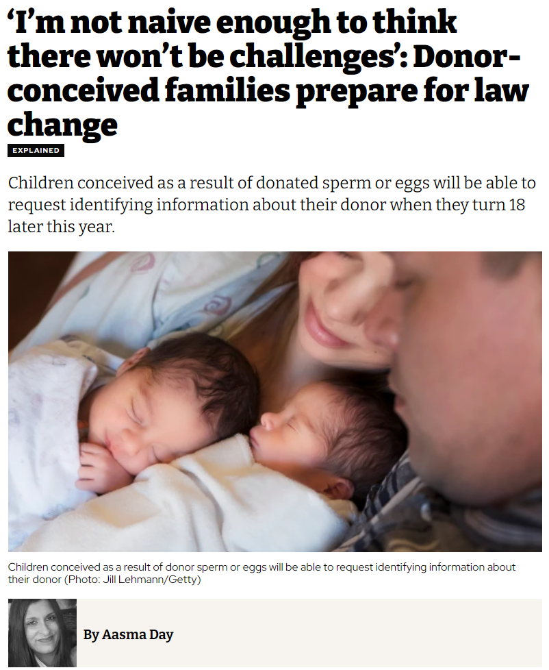 Headline for the article in I News about egg donors anonymity rules