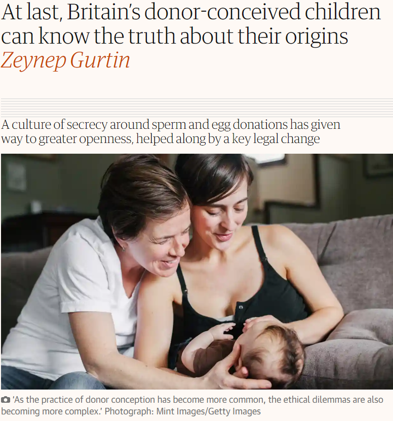 Headline from The Guardian article about egg donors anonymity